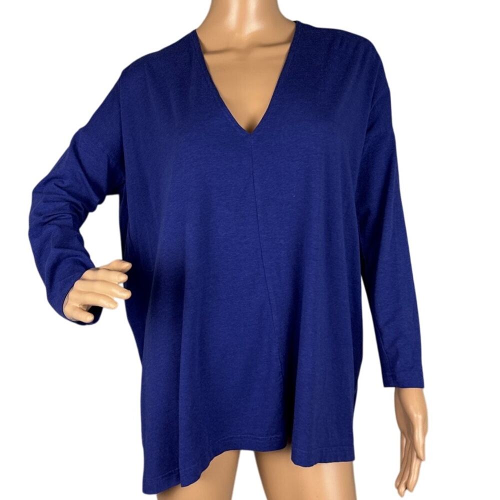 bryn WALKER Cotton Tunic Top Royal Blue Quiet Luxury Oversized XS Quiet Luxury